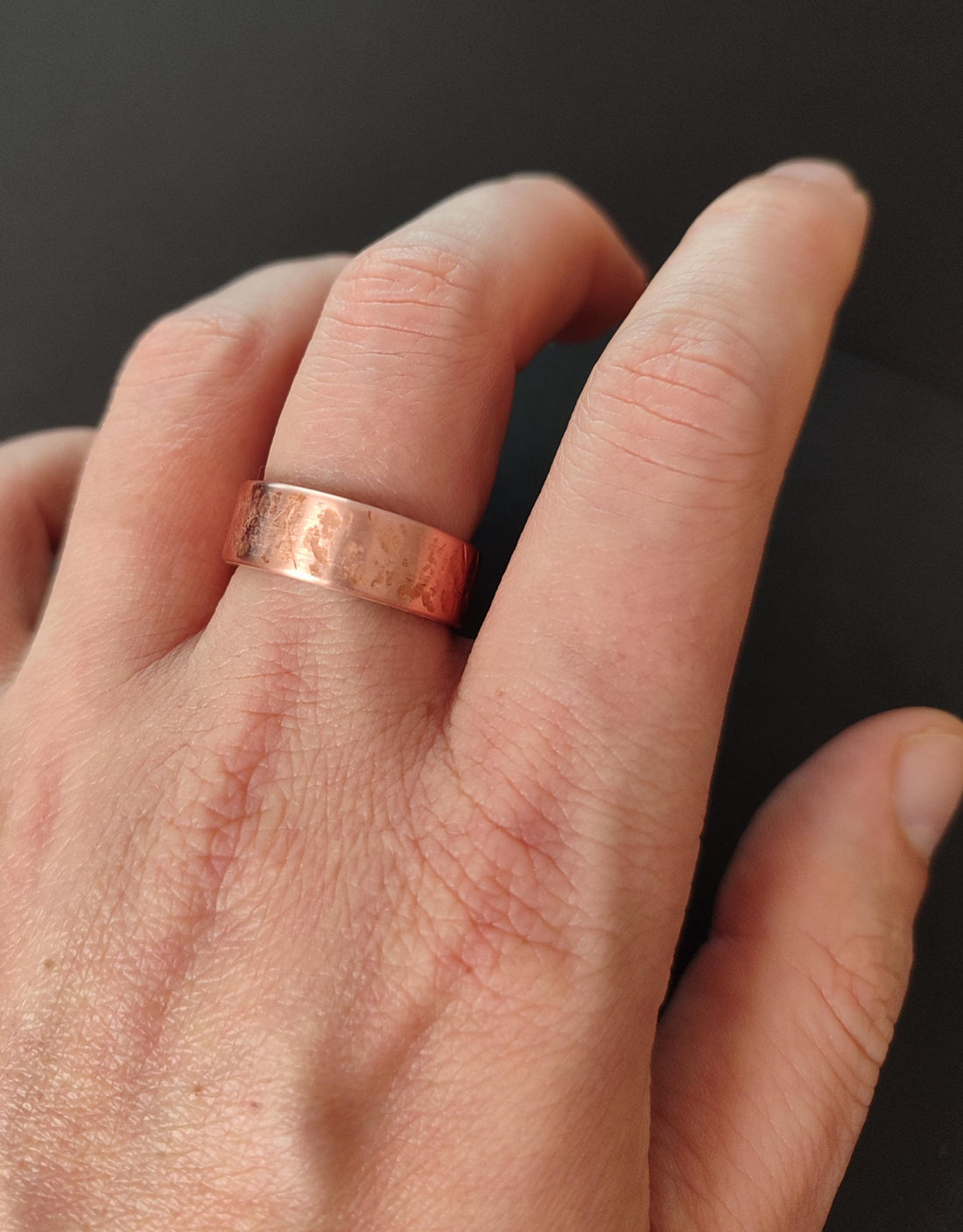 textured copper and oak ring for men and women