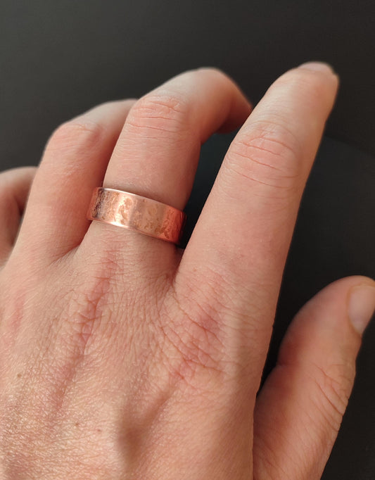 textured copper and oak ring for men and women